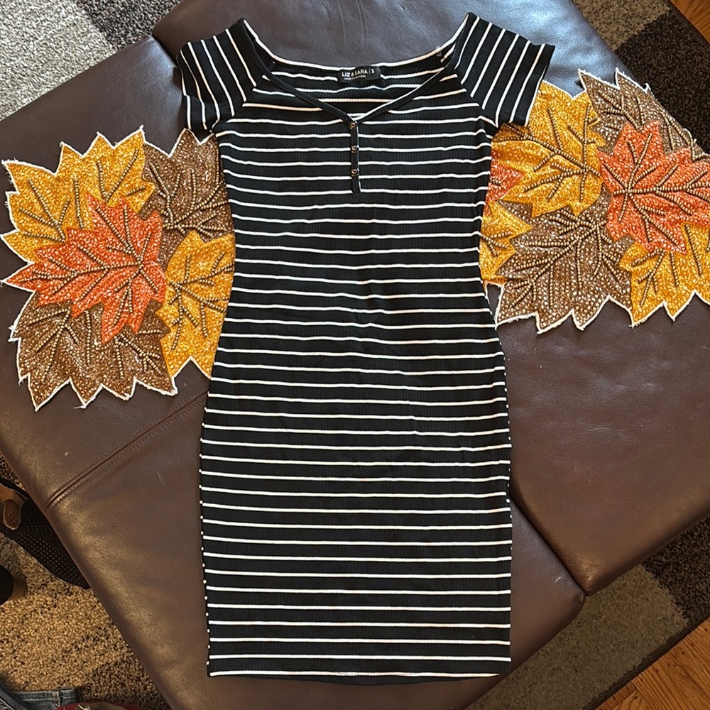 Black and White Striped Off-Shoulder Dress